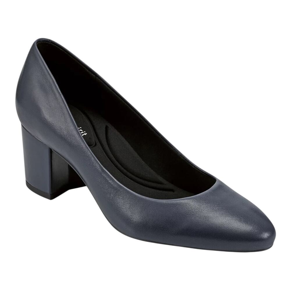 Easy Spirit Women's eFlex Cosma Leather Block Heel Pumps Dark Blue Size 8 1/2 W